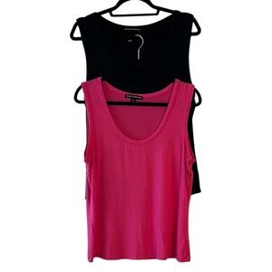 Lot of Two Boston‎ Proper Black Pink Fitted Sleeveless Tank Tops Shell Large